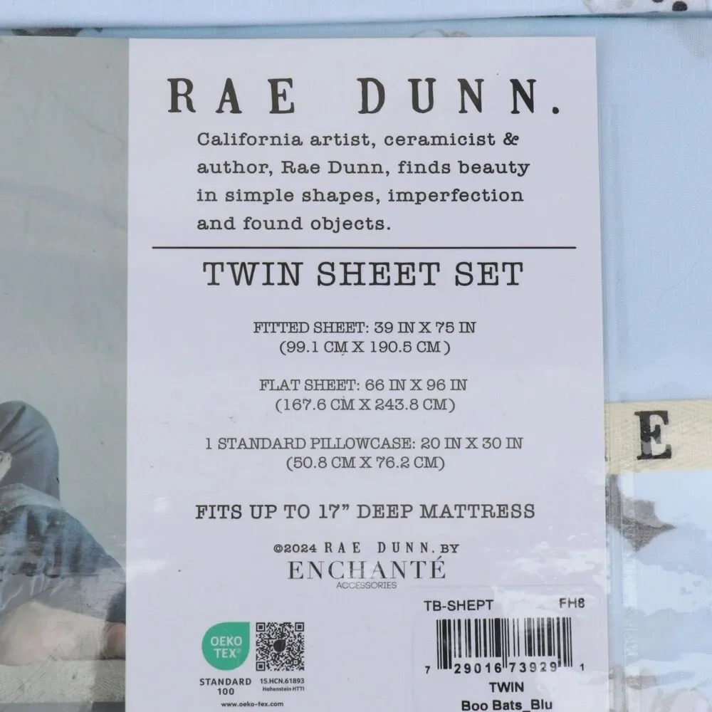 Rae Dunn Halloween Twin Sheet Set Ghost Sky Blue